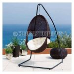 Cane Craft Black Oval Swing and Ottoman with Stand and Cushion