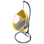Cane Craft Indoor Outdoor Hanging Yellow Swing with Stand and Cushion