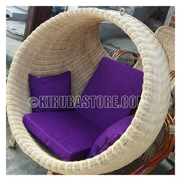 Cane Craft Round Swing With Violet Cushion & Chain Plus Hook - Full Set