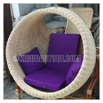 Cane Craft Round Swing With Violet Cushion & Chain Plus Hook - Full Set