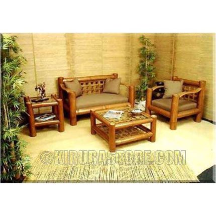 Cane Craft Bamboo Sofa (2 + 1 + 1 Seater + Glass Teapoy)