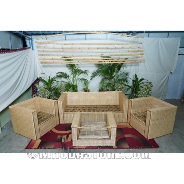 Cane Craft Box Sofa 3 + 1 + 1 Seater + Teapoy with Glass